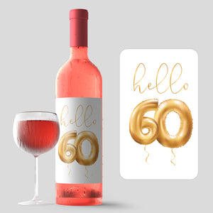 60th Birthday Gold Balloon Wine Labels - 4 Pack