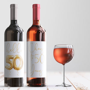 50th Birthday Gold Balloon Wine Labels - 4 Pack