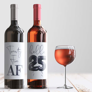25th Birthday Black Balloon Wine Labels - 4 Pack