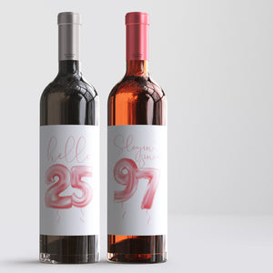 25th Birthday Pink Balloon Wine Labels - 4 Pack