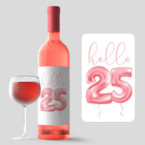 25th Birthday Pink Balloon Wine Labels - 4 Pack
