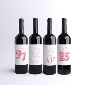 25th Birthday Pink Balloon Wine Labels - 4 Pack