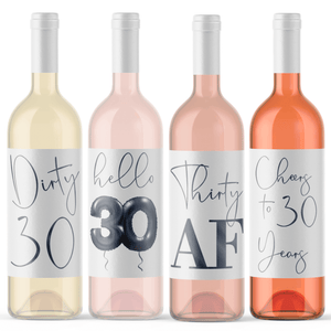 Dirty 30 Birthday Black Balloon Wine Labels - 4 Pack
