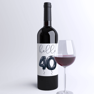 Forty and Fab 40th Birthday Black Balloon Wine Labels - 4 Pack