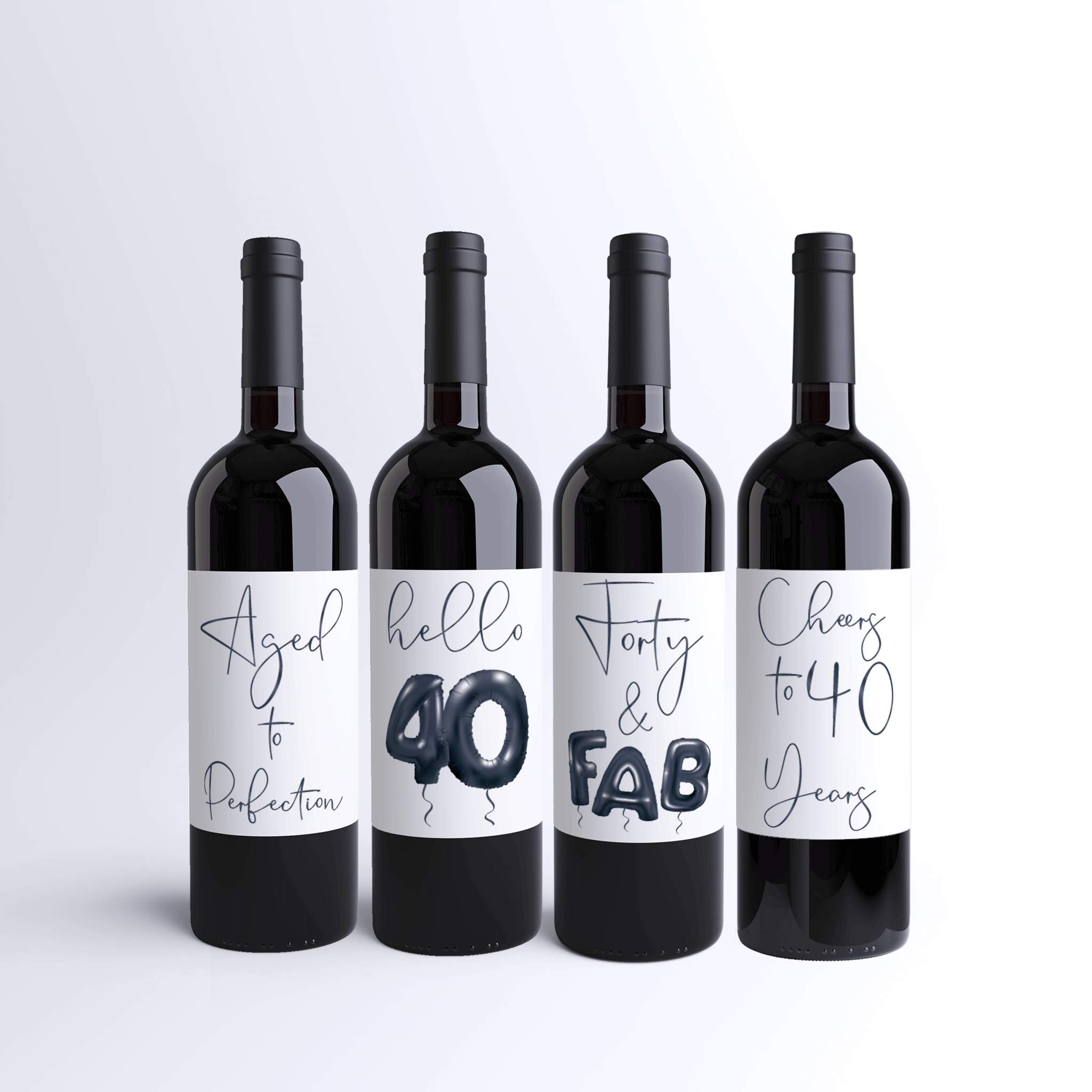 Forty and Fab 40th Birthday Black Balloon Wine Labels - 4