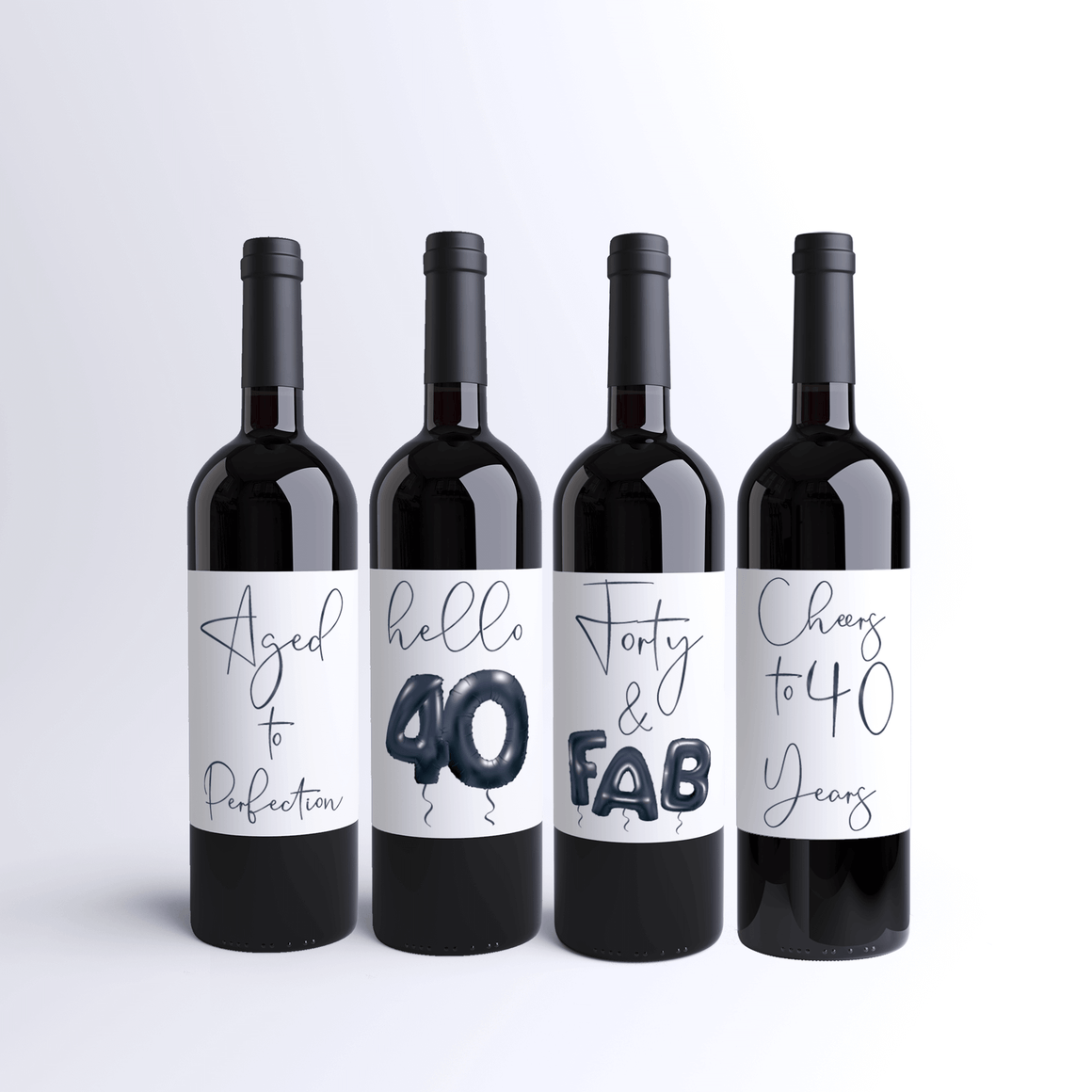 Forty and Fab 40th Birthday Black Balloon Wine Labels - 4 Pack