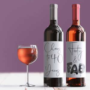 Forty and Fab 40th Birthday Black Balloon Wine Labels - 4 Pack