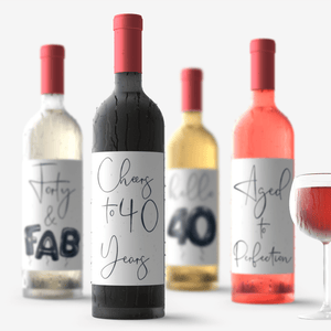 Forty and Fab 40th Birthday Black Balloon Wine Labels - 4 Pack