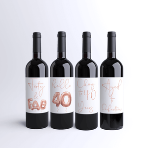 Forty and Fab 40th Birthday Rose Gold Balloon Wine Labels - 4 Pack