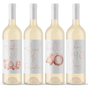 Forty and Fab 40th Birthday Rose Gold Balloon Wine Labels - 4 Pack