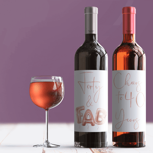 Forty and Fab 40th Birthday Rose Gold Balloon Wine Labels - 4 Pack