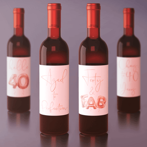 Forty and Fab 40th Birthday Rose Gold Balloon Wine Labels - 4 Pack