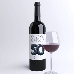 Fifty and Fab 50th Birthday Black Balloon Wine Labels - 4 Pack