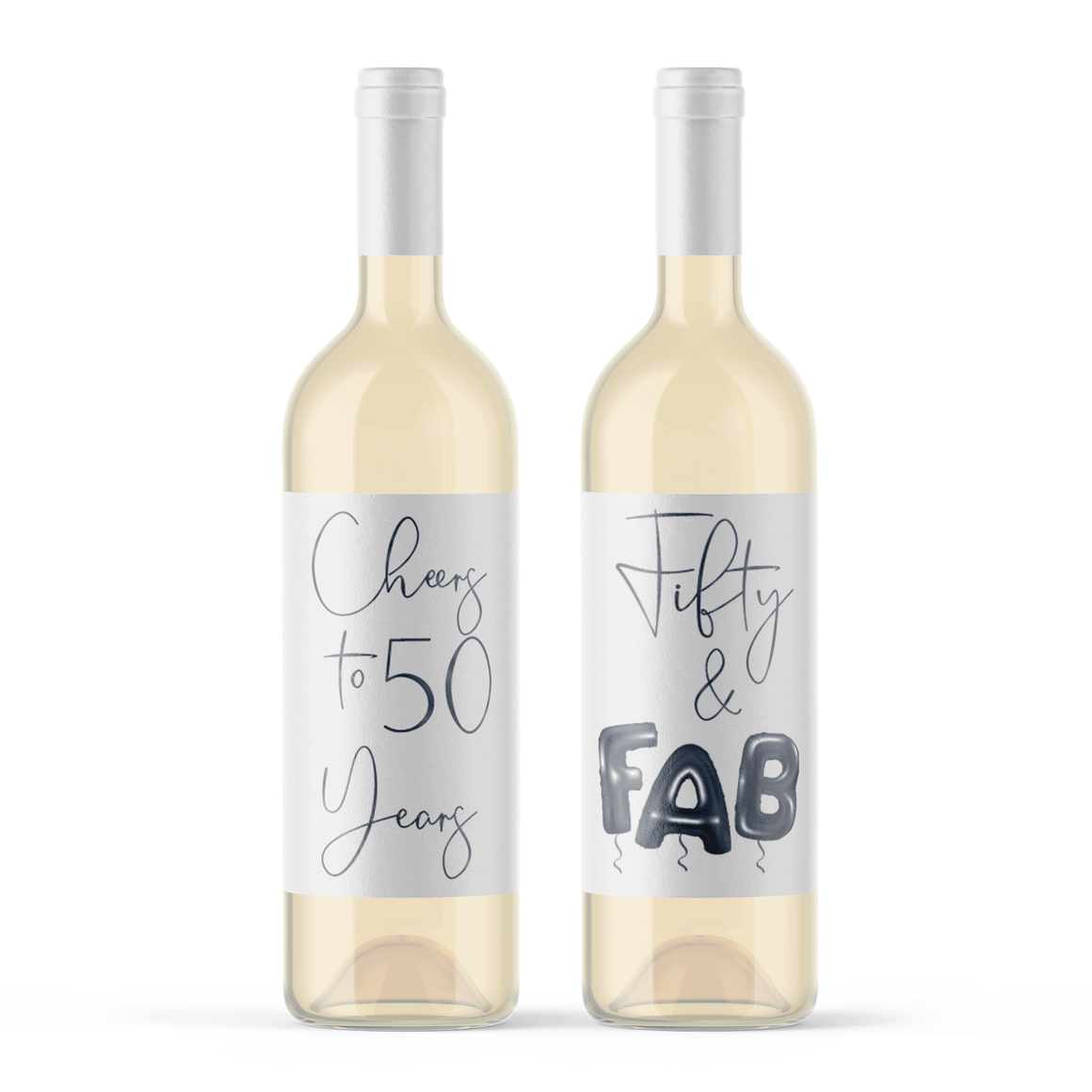 Fifty and Fab 50th Birthday Black Balloon Wine Labels - 4 Pack