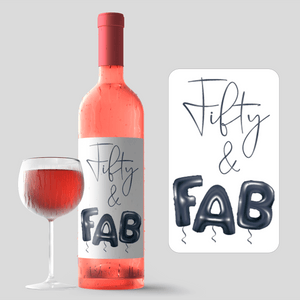 Fifty and Fab 50th Birthday Black Balloon Wine Labels - 4 Pack