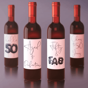 Fifty and Fab 50th Birthday Black Balloon Wine Labels - 4 Pack