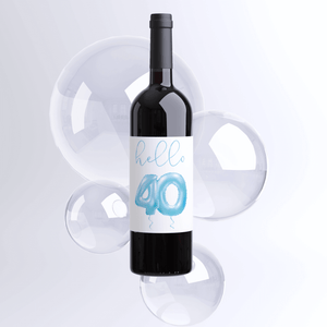 Forty and Fab 40th Birthday Blue Balloon Wine Labels - 4 Pack