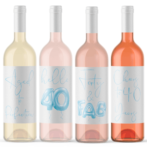 Forty and Fab 40th Birthday Blue Balloon Wine Labels - 4 Pack