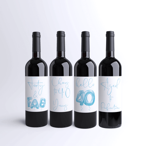 Forty and Fab 40th Birthday Blue Balloon Wine Labels - 4 Pack