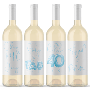 Forty and Fab 40th Birthday Blue Balloon Wine Labels - 4 Pack