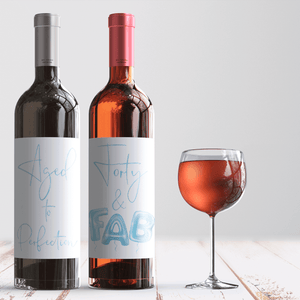Forty and Fab 40th Birthday Blue Balloon Wine Labels - 4 Pack
