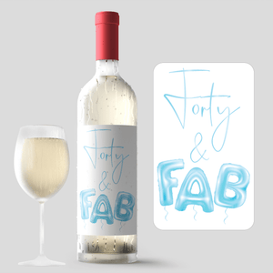 Forty and Fab 40th Birthday Blue Balloon Wine Labels - 4 Pack