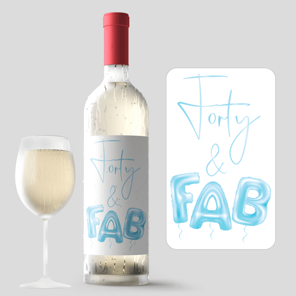 Forty and Fab 40th Birthday Blue Balloon Wine Labels - 4 Pack