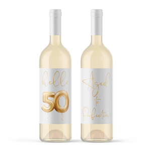 Fifty and Fab 50th Birthday Gold Balloon Wine Labels - 4 Pack