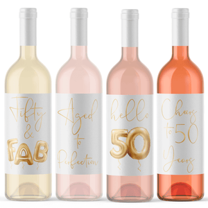 Fifty and Fab 50th Birthday Gold Balloon Wine Labels - 4 Pack