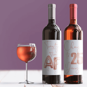 25th Birthday Rose Gold Balloon Wine Labels - 4 Pack