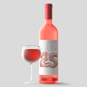 25th Birthday Rose Gold Balloon Wine Labels - 4 Pack