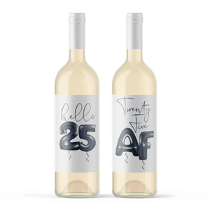 25th Birthday Black Balloon Wine Labels - 4 Pack
