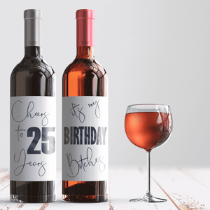 25th Birthday Black Balloon Wine Labels - 4 Pack
