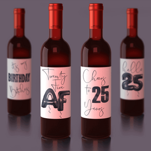 25th Birthday Black Balloon Wine Labels - 4 Pack