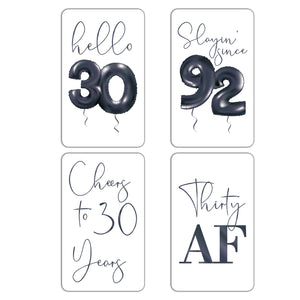 30th Birthday Black Balloon Wine Labels - 4 Pack