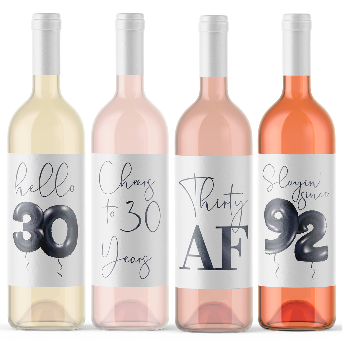 30th Birthday Black Balloon Wine Labels - 4 Pack