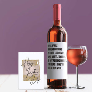 Funny Parenting Is Hard Mother's Day Wine Label + Card