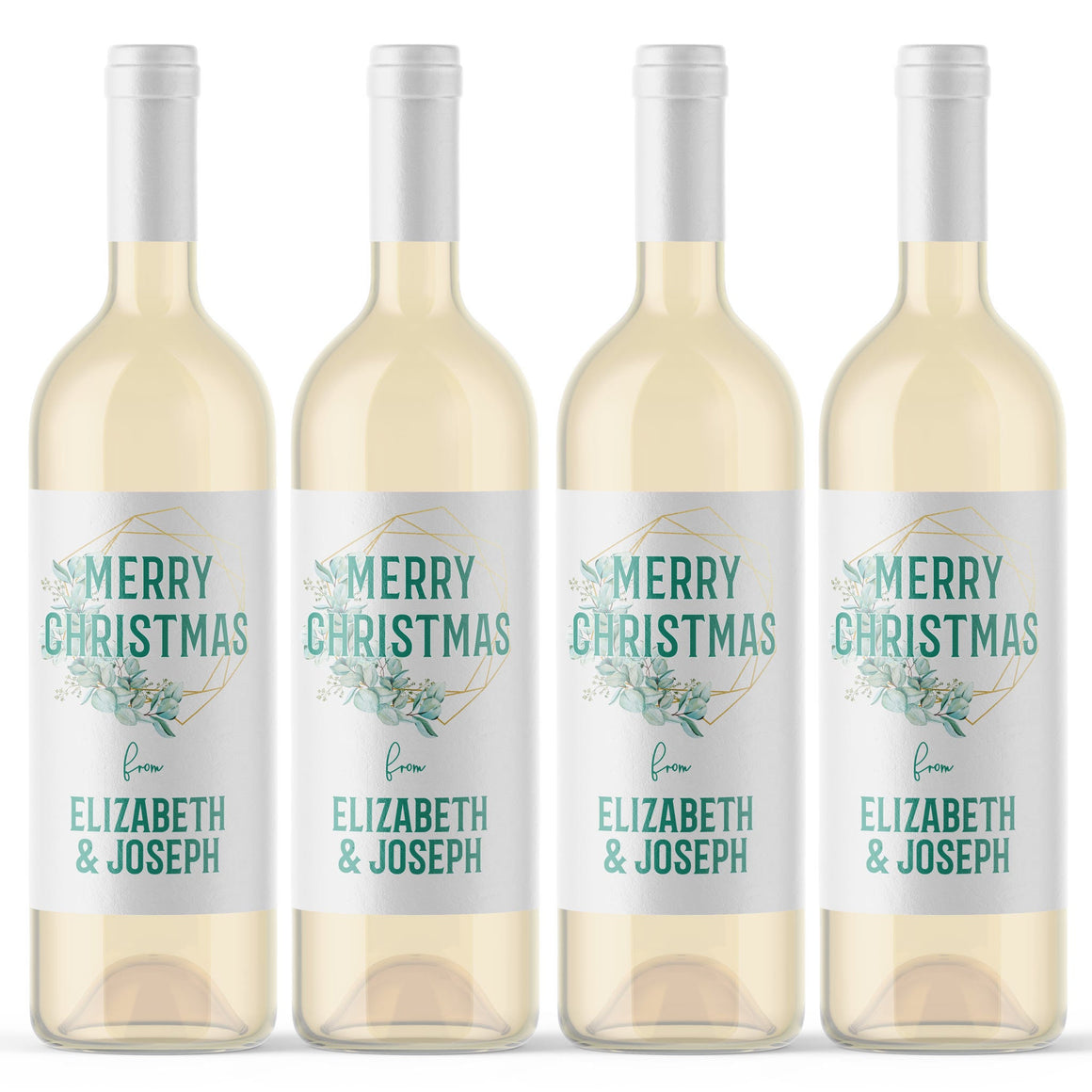 Personalized Merry Christmas Wine Labels - 4 Pack