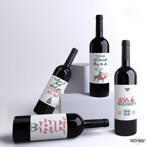 Christmas Wine Bottle Labels for Her - 4 Pack