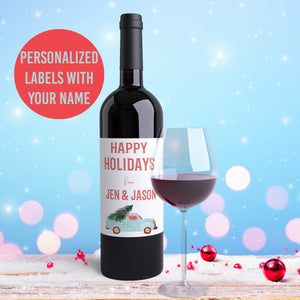 Custom Happy Holidays From Business Wine Labels - 4 Pack