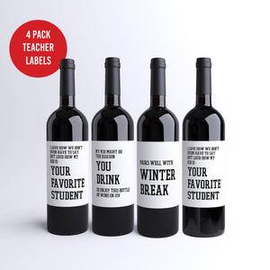Funny School Teacher Wine Labels - 4 Pack