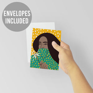 24 Diverse Winter Girls Greeting Cards in 4 Colorful Illustrations - w/ Envelopes