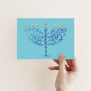 24 Beautiful Organic Menorah Happy Hanukkah Cards in 2 Blue Styles + Envelopes
