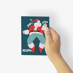 24 Don't Stop Believing in Santa Dancing Christmas Cards in 2 Modern Illustrations + Envelopes