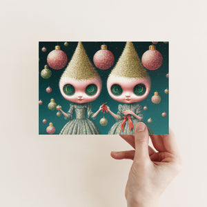 24 Gnome Doll Holiday Cards in 4 Festive Illustrations with Envelopes