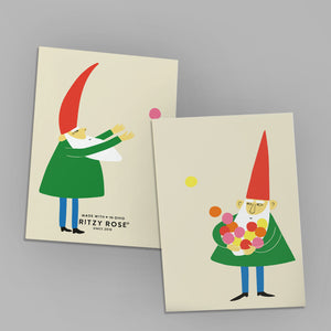 24 Retro Christmas Elf Greeting Cards in 4 Funny Cartoon Illustrations + Envelopes