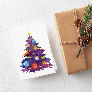 24 Outer Space Christmas Tree Cards + Envelopes