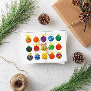 24 Colorful Modern Christmas Ornament Cards in a Hand Painted Style Print + Envelopes
