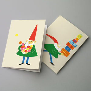 24 Retro Christmas Elf Greeting Cards in 4 Funny Cartoon Illustrations + Envelopes