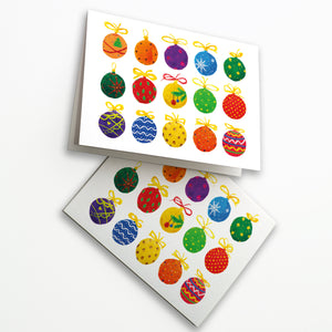 24 Colorful Modern Christmas Ornament Cards in a Hand Painted Style Print + Envelopes